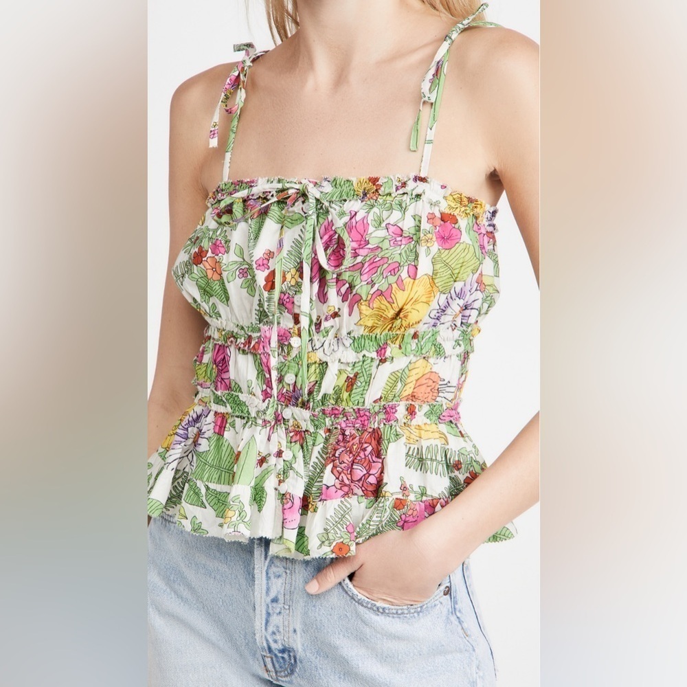 Mine tank with ties Crop Top  sleeveless size M colorful lightweight floral